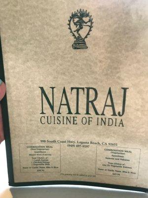 Front of menu