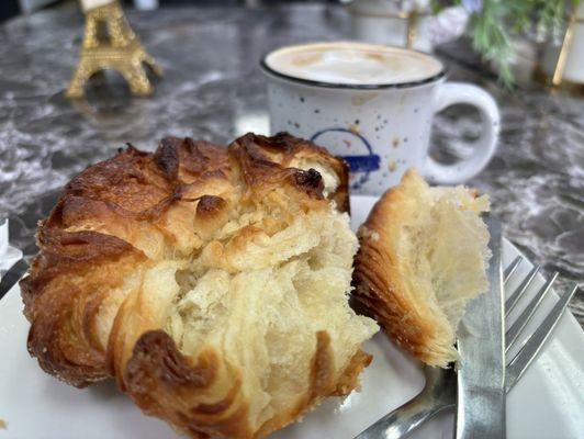 A cappuccino and a Kouign Amman.