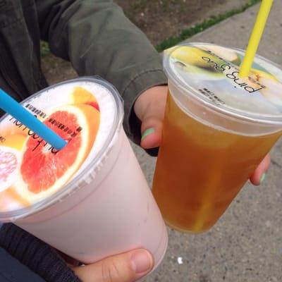 Rose milk tea and peach green tea