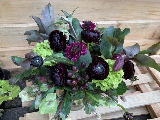 Black Ranunculus and Wine Scabiosa