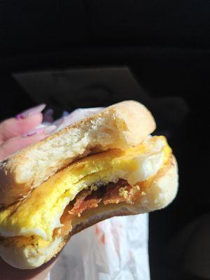 Bacon egg and cheese on English muffin