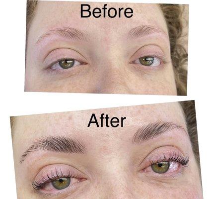 Before and after Eye brow lamination and Eyelash lift