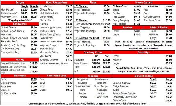 Current Menu as of 10/17/22. Remember prices are subject to change at any time