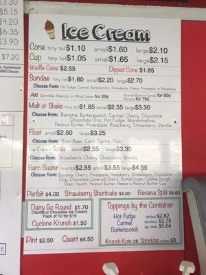 Ice cream menu