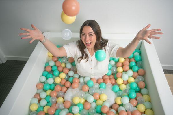 Mrs. Lisa playing in the ball pit!