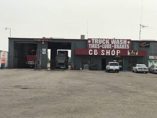 The tire shop and also the truck wash