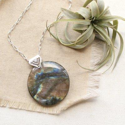 Labradorite moon with stamped bail necklace