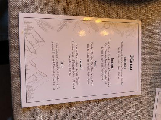 Tasting menu.