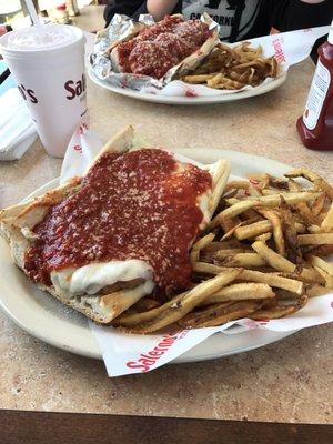 Veal parm sandwich and meatball sandwich. Huge and good.