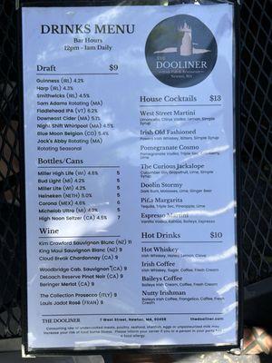 Drink menu