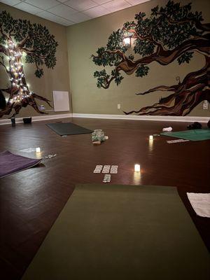 The studio space, set up for a tiny special class for the solstice.