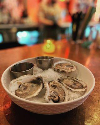 gulf oysters with ponzu mignonette + fresh wasabi cocktail sauce