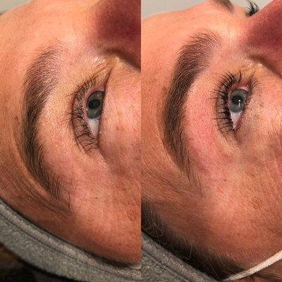 Lash lift and tint + brow tint before and after