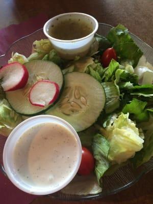 Fresh salad w homemade Italian dressing + ranch