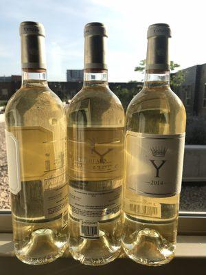 three bottles or a really special rarity, "Y" from Chateau Yquem, a dry wine made from Sauternes grapes.