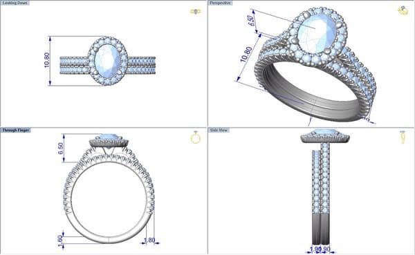 Rendering of engagement ring and wedding band.