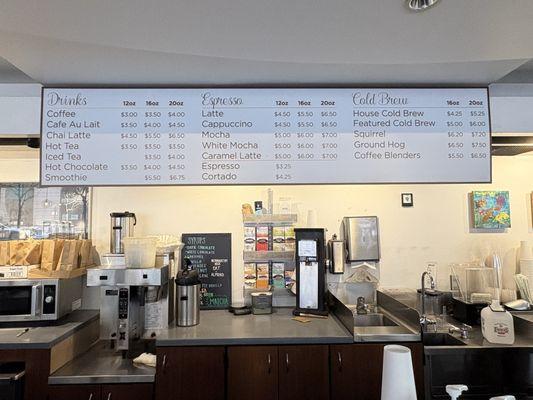 Menu up above the ordering counter