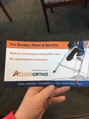 Access Ortho walk-in clinic at Emerge Ortho