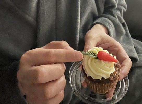 carrot cupcake (with walnut shell shard baked inside it that nearly tore my mouth up)