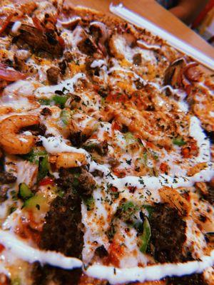 Surf and Turf Pizza and Golden Potato Pizza