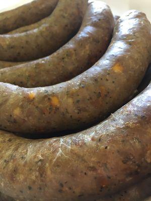 Jalapeño and Cheddar deer sausage with just the right amount of black pepper.