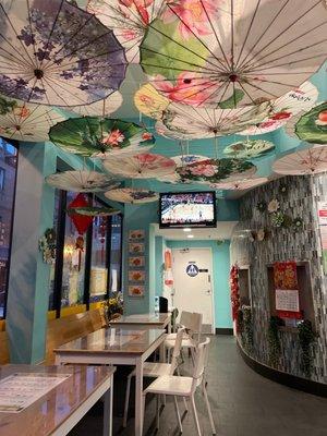 Indoor seating & cute umbrella decor