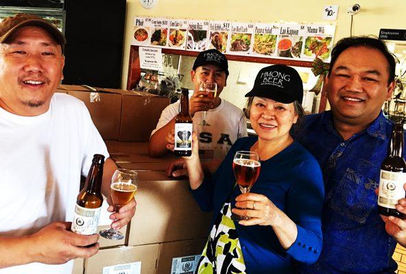 A very happy day for all of us ... the day we opened our first cases of bottled beer: Pilsner the Bull and Lao Jungle.