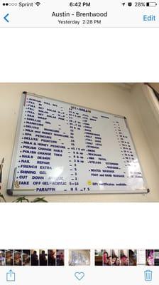 Menu of services