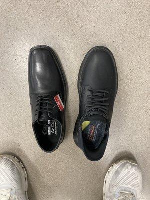 Comparing 2 dress shoes.