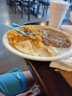 This is the kids cheese quesadilla plate