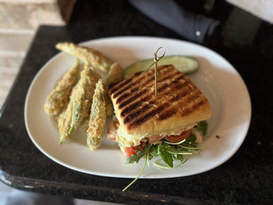 Chicken panini with fried okra