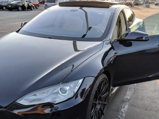 the performance model s with customized Ferrari leather and sunroof.