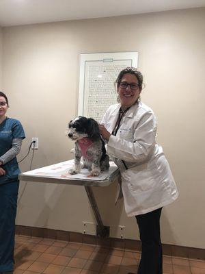 Izzy with Dr. Pershing getting her yearly check up.