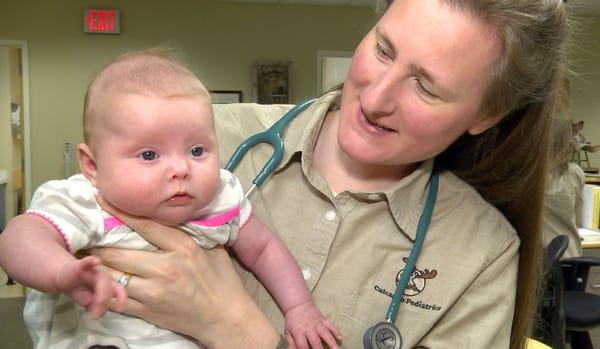 Dr. Katie welcomes one of Calcagno Pediatric's newest patients.