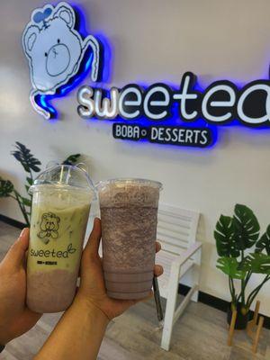 Taro matcha and drink of the month milky blueberry