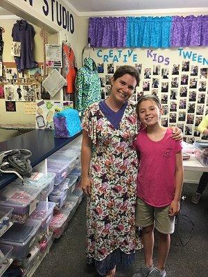 This 10yr old designer used the same print to make her mom a dress.