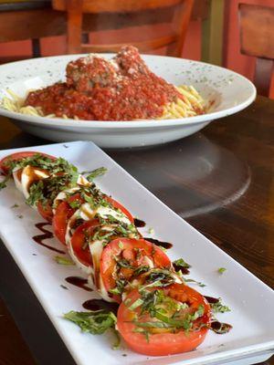 Insalata Caprese + Spaghetti & Meatballs