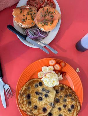 Bagels-N-Lox Platter, Blueberry Pancakes