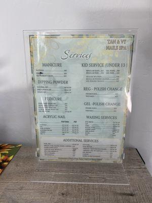 Services menu