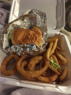 Cheeseburger fries onion rings