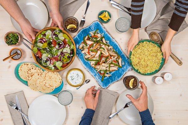 Showmars Chicken Santorini, Greek Salad and Rice Pilaf with Pita Bread and Tzatziki Sauce!!