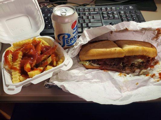 Cheesesteak combo (yeah, I like fries with my Ketchup): $12.50