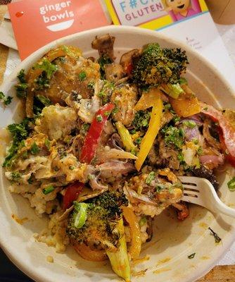 Sesame Mushroom Chicken. Mixed up with creamy Sesame sauce.  Lots of vegetables.