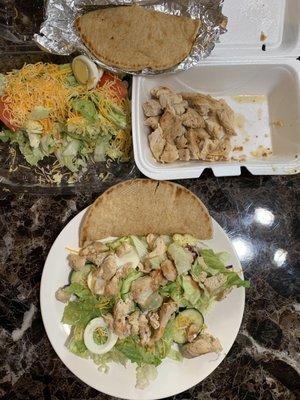 Takeout of Famous Grilled Chicken Salad (requested chicken on the side to heat up for meal #2)