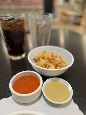 Noodles with an amazing duck sauce and spicy mustard!