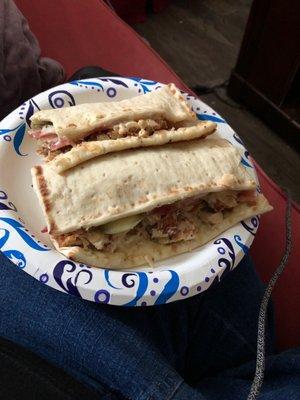 My sandwich after I warmed it in the microwave. Chicken, Bacon, Ranch - add pickle