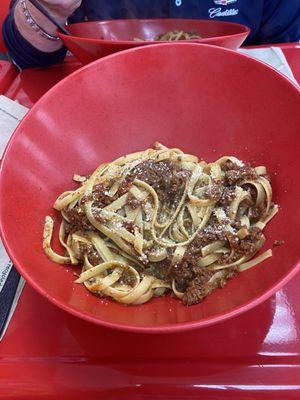 Fettuccine with meat sauce.