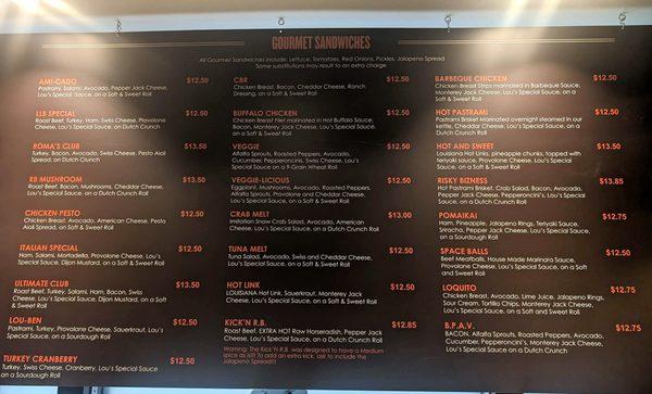 sandwich menu