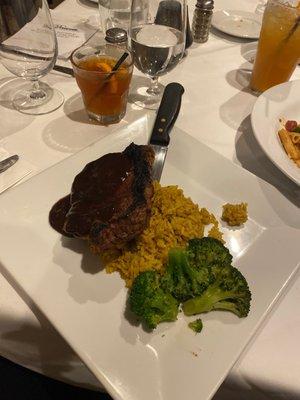 Steak rice and broccoli