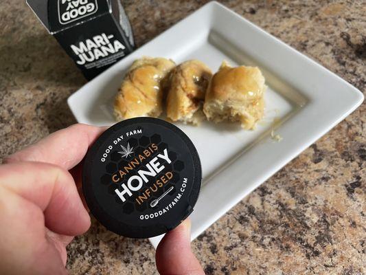 This infused honey drizzled in Sister Schubert Sausage Pinwheels is a fantastic way to start your day!  Wake and bake and bake again. LOL